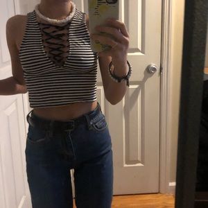Forever 21 stripped open front crop top
